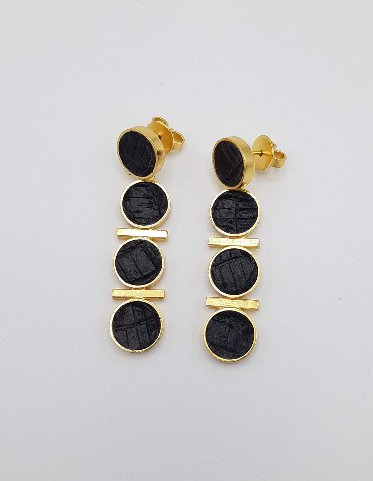 Aretes Discos Pequeños Cuero/Piel Dorados