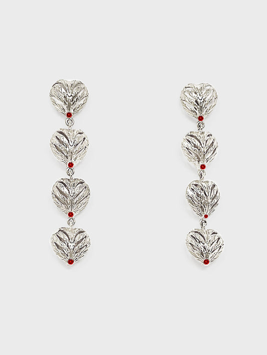 Aretes long corazón plata